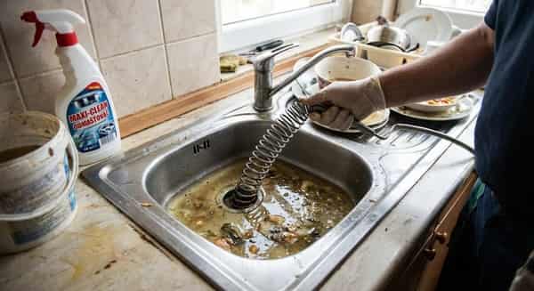 Ucpaný dřez před čištěním